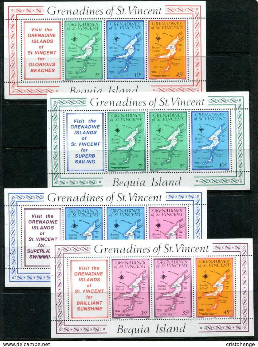 Grenadines Of St Vincent 1976 Maps 2nd Issue - Bequia Island - Booklet Pane Set MNH (SG 85a,b,86a & 87a) - St.Vincent & Grenadines