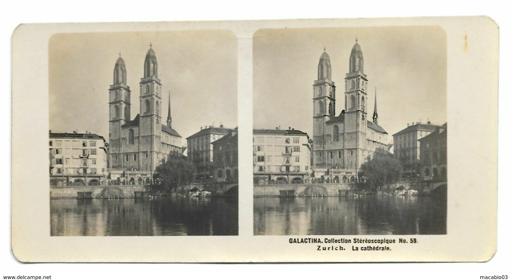 Suisse - Zurich : La Cathédrale Carte Stéréo N°59 Publicité Du Lait "GALACTINA" Réf 8109 - Zürich