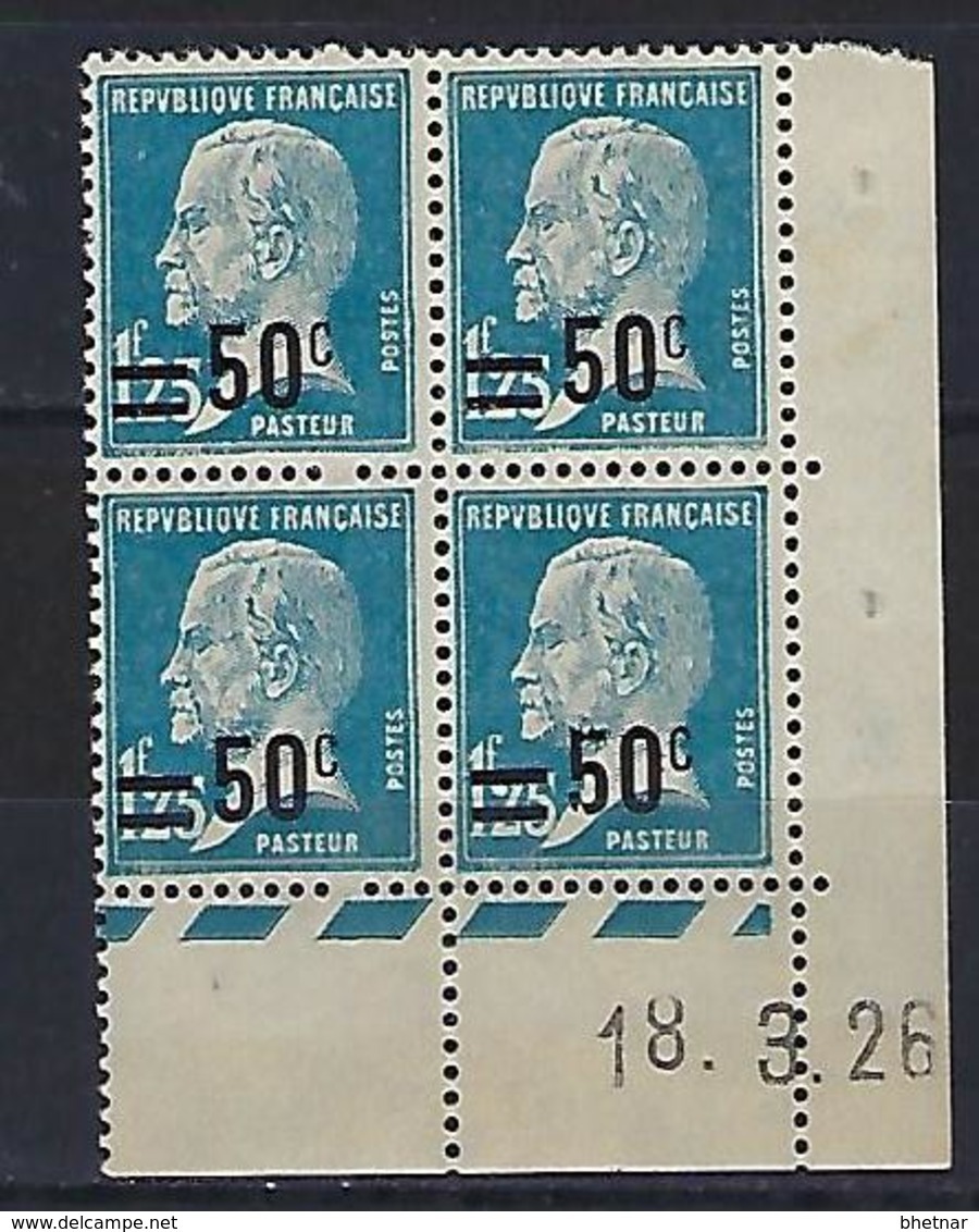 FR Coins Datés YT 222 " Pasteur 50c. S. 1F25 Bleu " Neuf** Du 18.3.26 - ....-1929