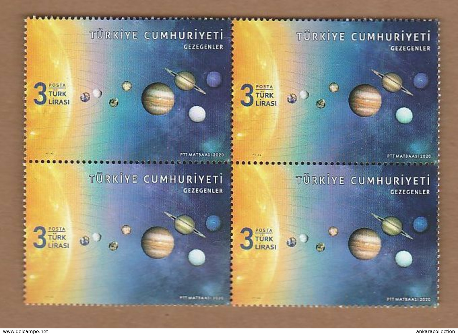 AC - TURKEY STAMP -  THE PLANETS MNH BLOCK OF FOUR 08 SEPTEMBER 2020 - Usados