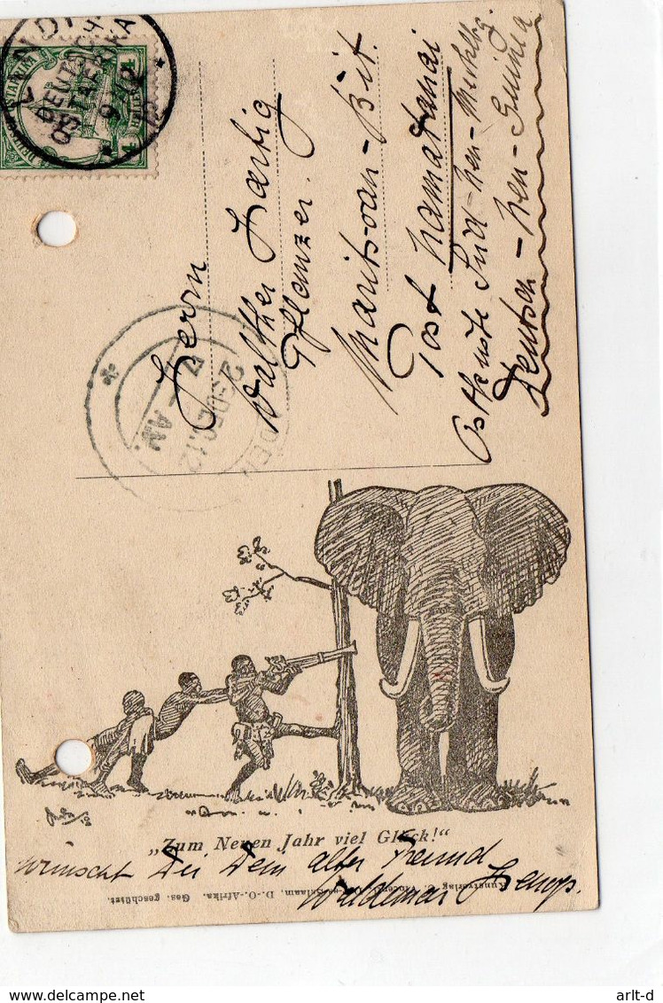 DC3620- Deutsch-Ostafrika Lindi Elefant Neujahr "Bewahre Dich Solch Missgeschick" Jagt Kolonie Lindi Bay Afrika - Tansania