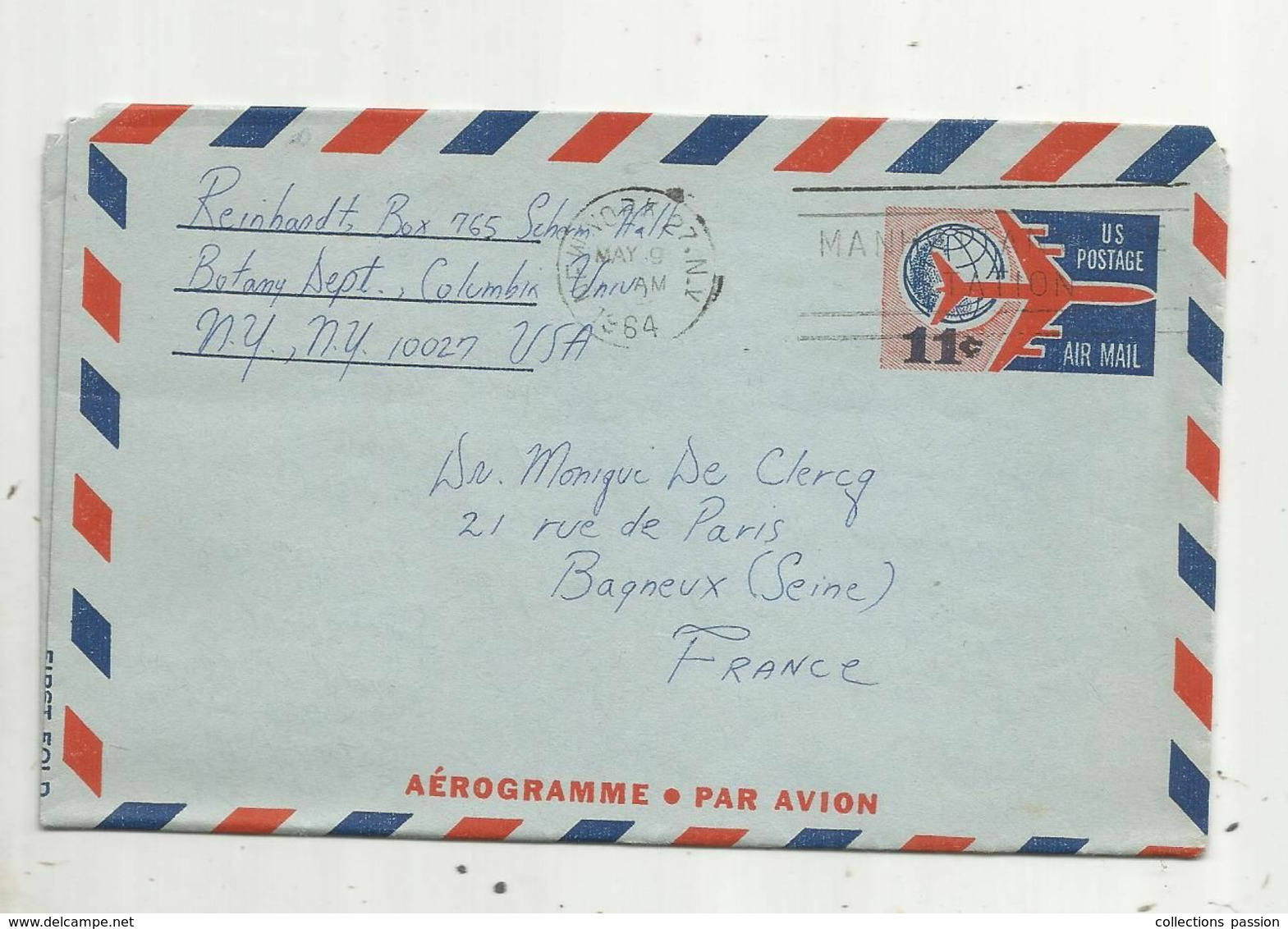 JC , Aerogramme , Entier Postal , Etats Unis , NEW YORK , 1964 , US Postage , Air Mail - 1961-80