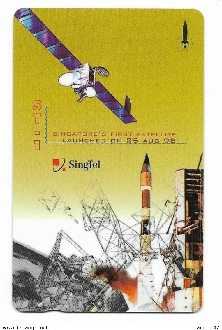 Singapore, First Satellite Launched On 1998, $10 Used Phone Card # Singtel-2 - Espace