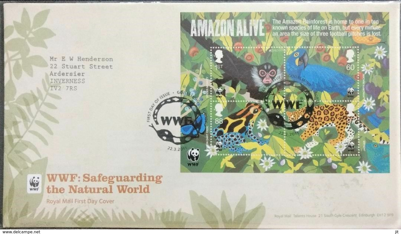 139. GREAT BRITAIN 2011 STAMP M/S WWF : SAFE GUARDING THE NATURAL WORLD, AMAZON ALIVE  FDC  . - 2011-2020 Decimal Issues