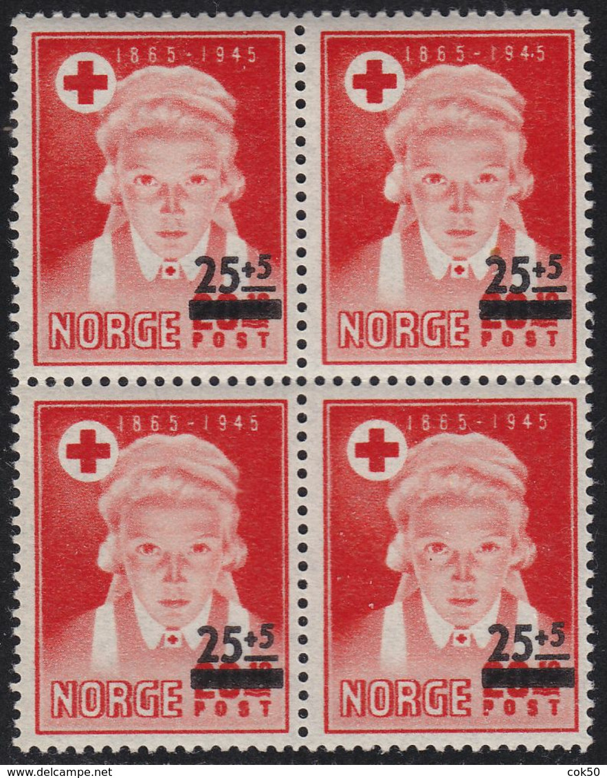 NORWAY 1948 «Red Cross Provisorium» Mi# 338 Type 1 - NK# 374 Type 1, MNH Block Of 4 - Ungebraucht