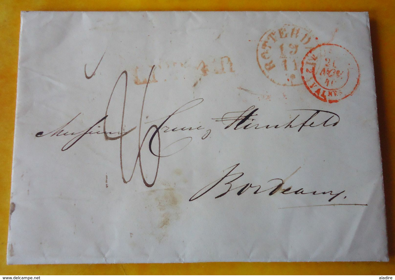 1840 - Lettre Avec Correspondance En Français De 2 Pages De ROTTERDAM, R. U. Pays Bas Vers BORDEAUX, France - ...-1852 Prephilately