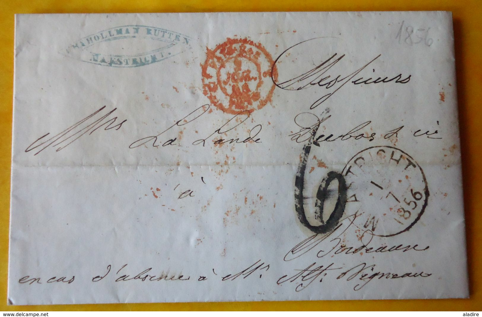 1856 - Lettre Avec Correspondance En Français De 2 Pages De MAASTRICHT, Pays Bas Vers BORDEAUX, France - Briefe U. Dokumente