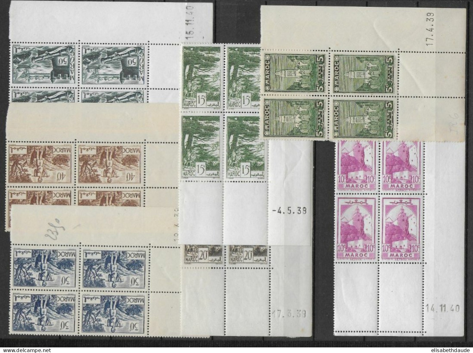 1939/40 - MAROC - 7 BLOCS De 4 COINS DATES ! * MH (CHARNIERE Sur BORD - TIMBRES ** MNH SAUF LES 2 COINS DATES Du BAS) - Ungebraucht