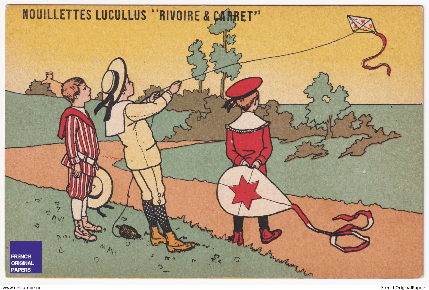 Rare Carte Publicité Nouillettes Lucullus Rivoire & Carret Enfant Garçon Jeu Cerf-volant - Kite Game Children Boy A40-77 - Jeux Et Jouets