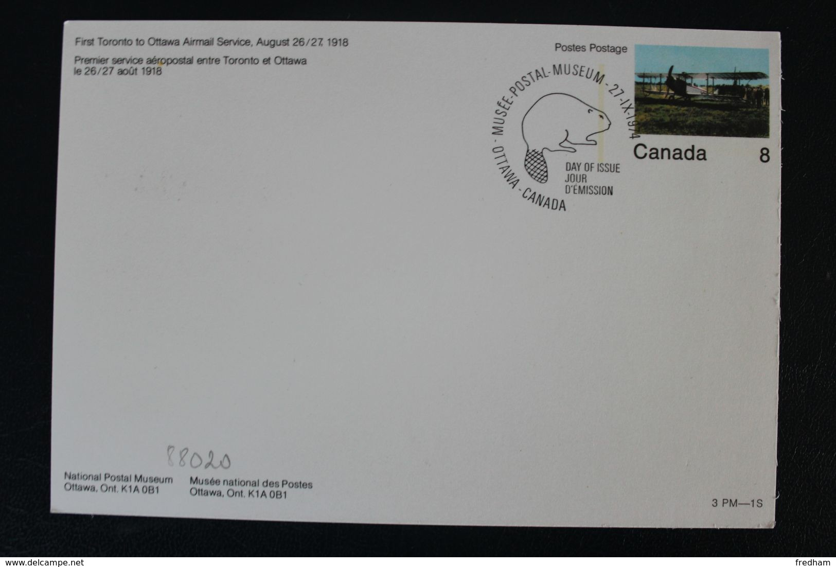 CANADA FDC 27/09/1974 "PREMIER SERVICE AEROPOSTALE ENTRE TORONTO ET OTTAWA LE 26/27 AOÛT 1918 NEUF.. - Other & Unclassified