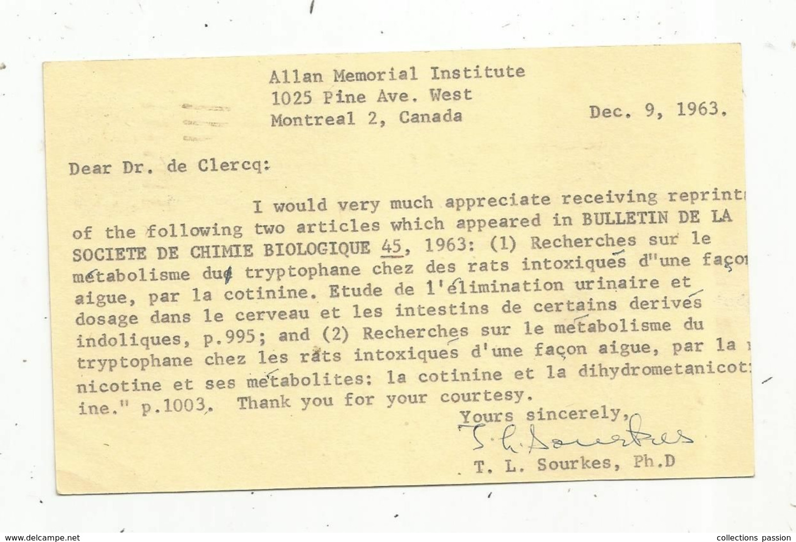 JC  , Entier Postal , QUEBEC ,MONTREAL , 1963 , Allan Memorial Institute - 1953-.... Regering Van Elizabeth II