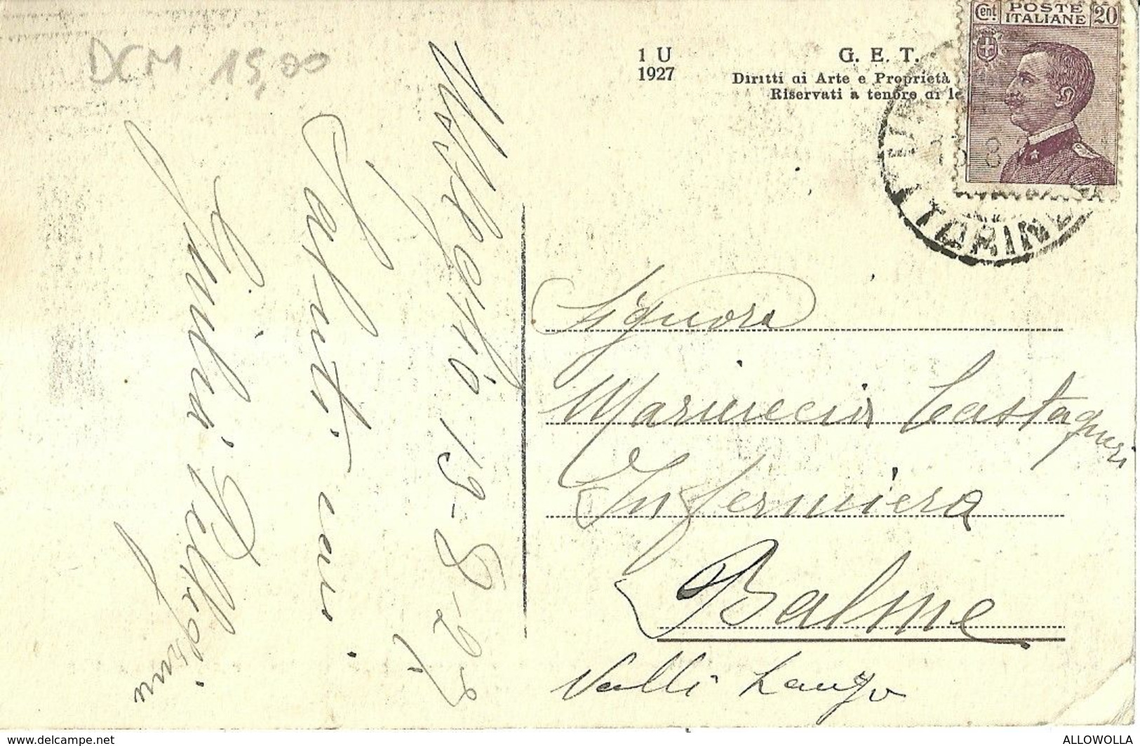 9096 " SALUTI DA USSEGLIO-AUTO POSTALE IN PARTENZA PER LA BASSA VALLE "ANIMATA-CARTOLINA POSTALE ORIGINALE SPEDITA1927 - Souvenir De...