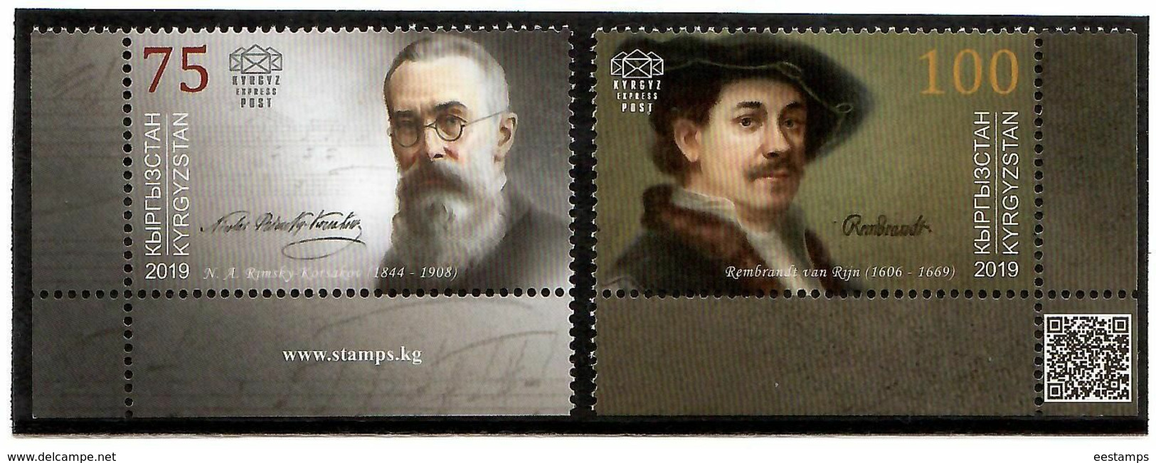 Kyrgyzstan  2019 . Famous Persons(Rimsky-Korsakov, Rembrandt), 2v. - Kirghizistan