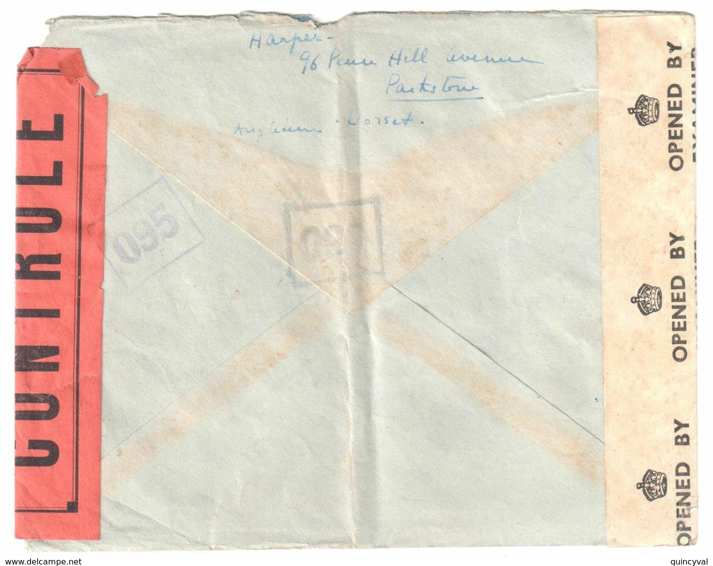 Dest BOURGES Cher Lettre Anglaise 3d CENSURES Anglaise Et Francaise Origine Parkstone - Guerre (timbres De)