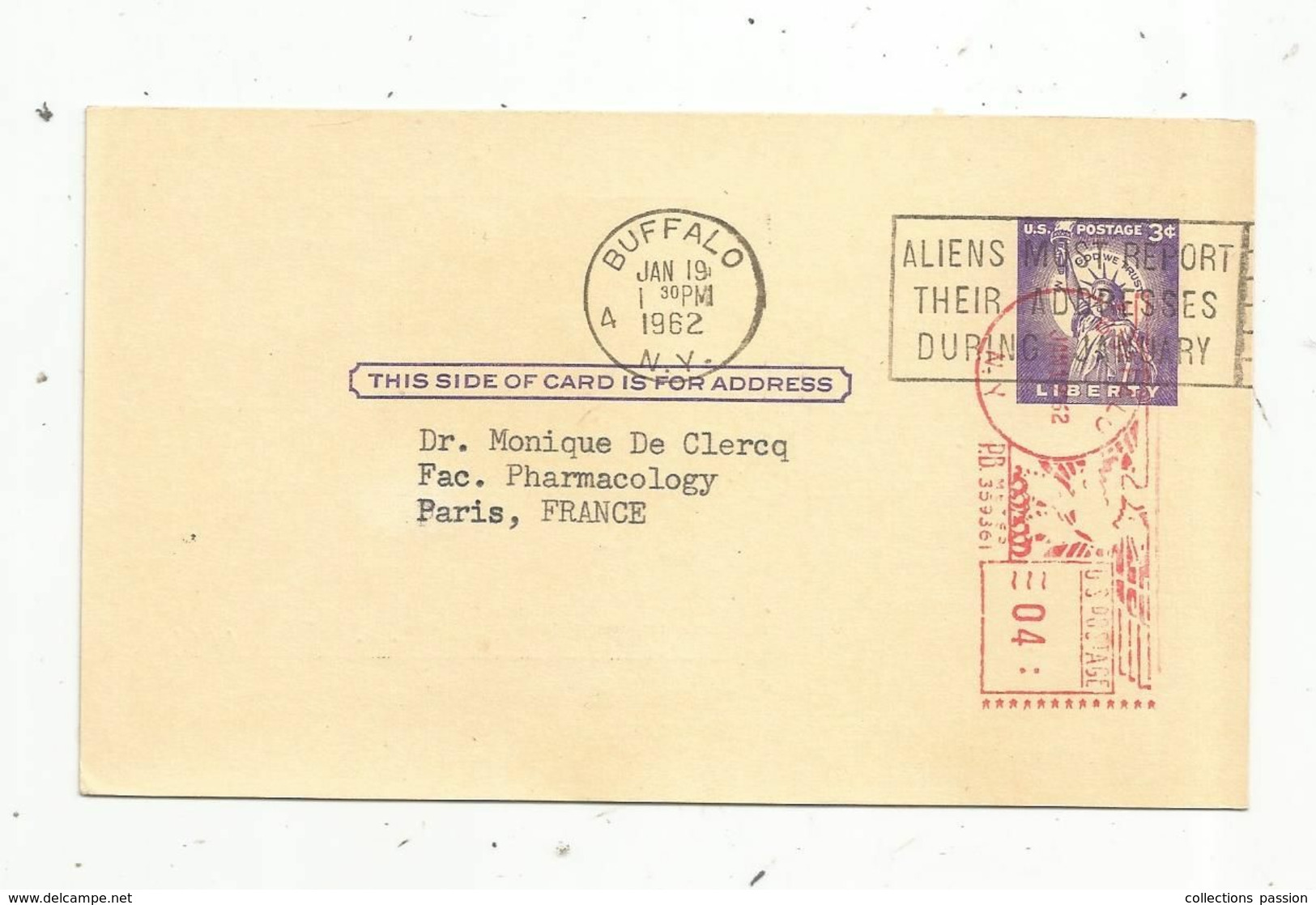 JC, Post Card , Entier Postal , Etats Unis ,N.Y. , 1962, EMA ,BUFFALO ,the Buffalo General Hospital - Marcophilie