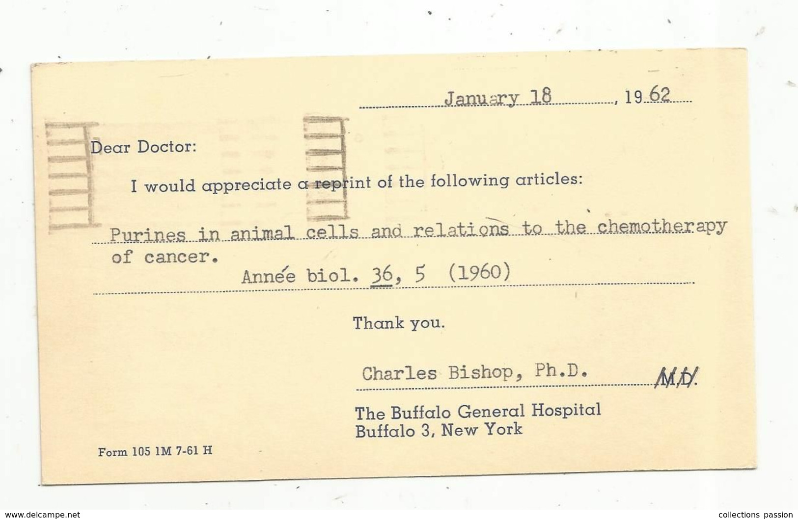 JC, Post Card , Entier Postal , Etats Unis ,N.Y. , 1962, EMA ,BUFFALO ,the Buffalo General Hospital - Marcophilie