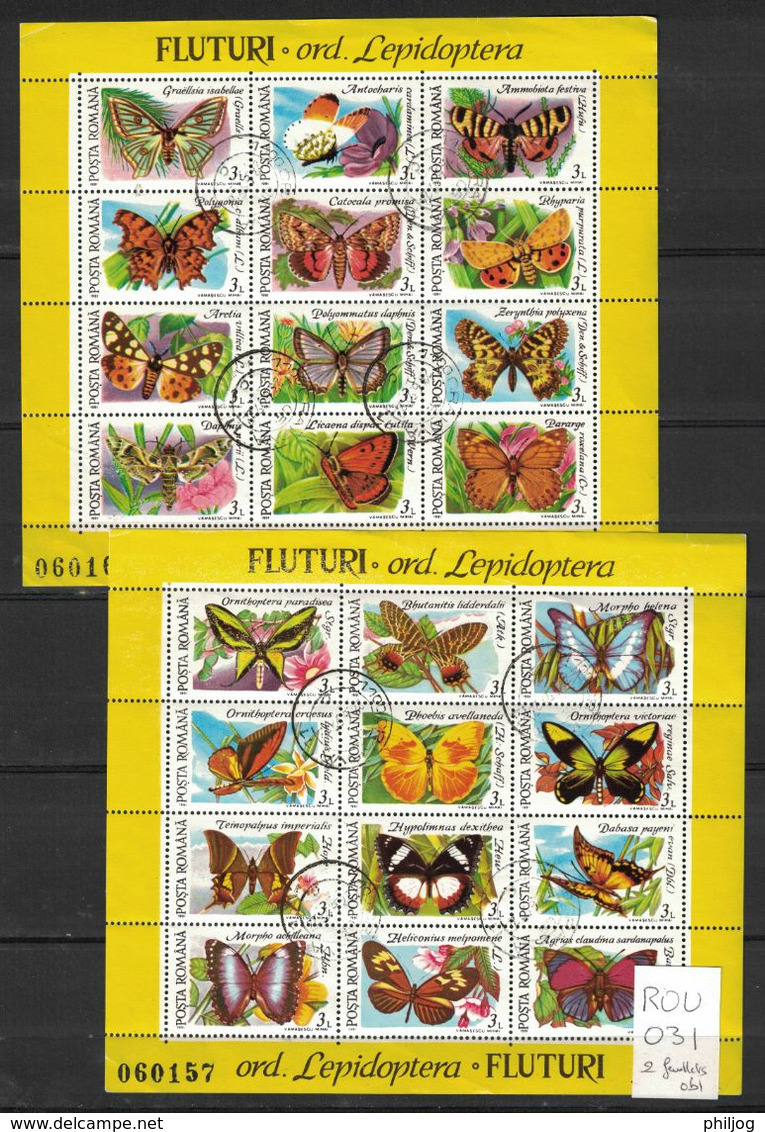 Roumanie - Romania - Yvert BF213, BF214 - Oblitérés - Papillons - Scott#3696-3697 Used - Butterfly - Used Stamps