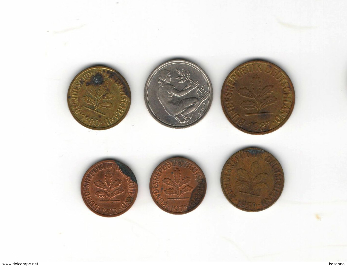 ANTIQUE LOT 6 COIN PIECE MONNAIE GERMANY DEUTSCHLAND 1, 5, 10, 50 PFENNING 1950-87 (7 - 50 Pfennig