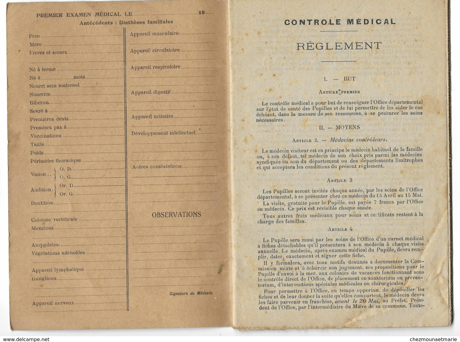 LIVRET MEDICAL OFFICE PUPILLES DE LA NATION MAINE ET LOIRE POULARD AUGUSTE NEUILLE 1907 VERNANTES - Documents Historiques