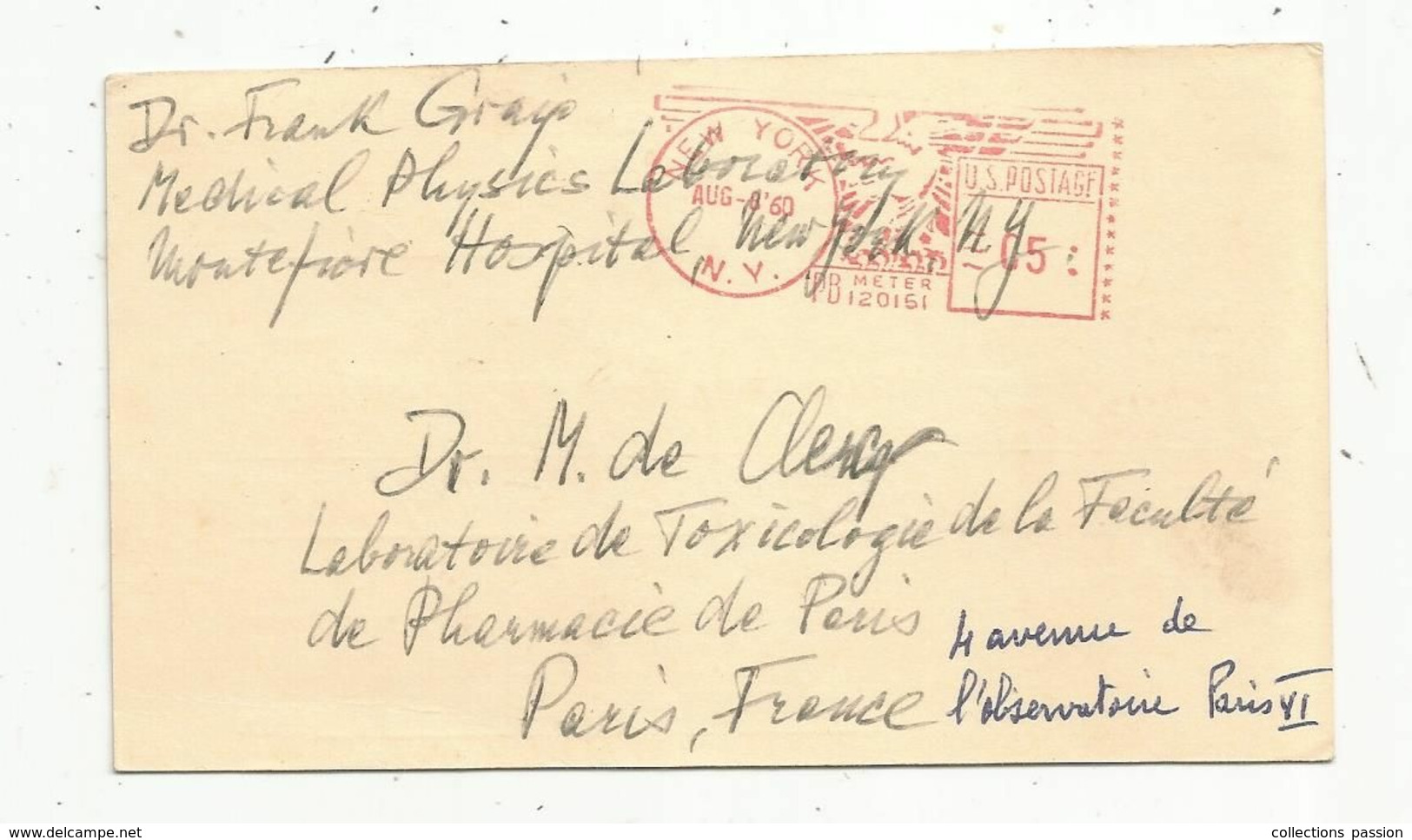 JC, Carte Postale , EMA , Etats Unis , NEW YORK ,N.Y. ,1960 , Montefiore Hospital - Poststempel