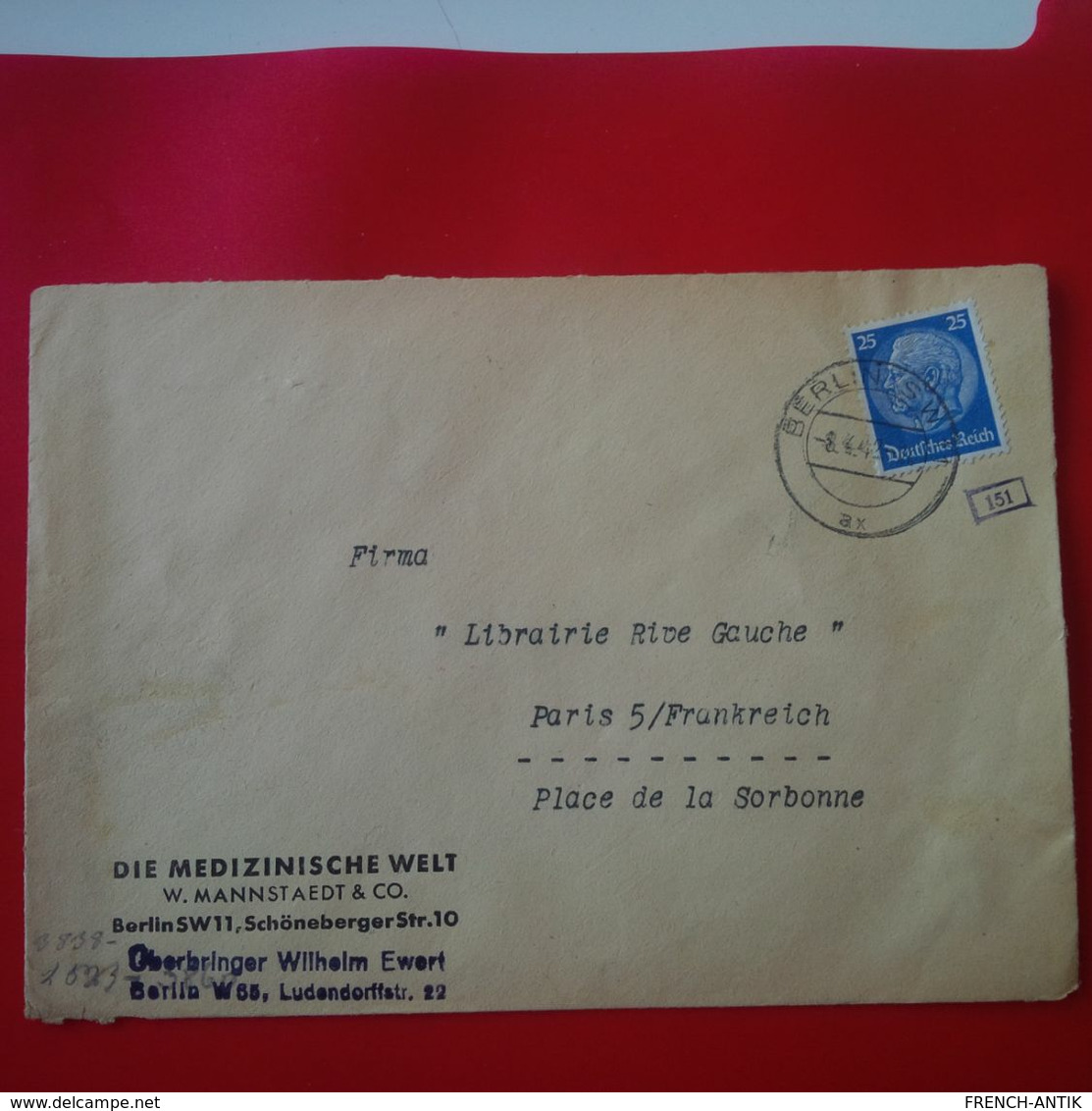 LETTRE BERLIN DIE MEDIZINISCHE WELT PARIS CENSURE 1942 - Briefe U. Dokumente