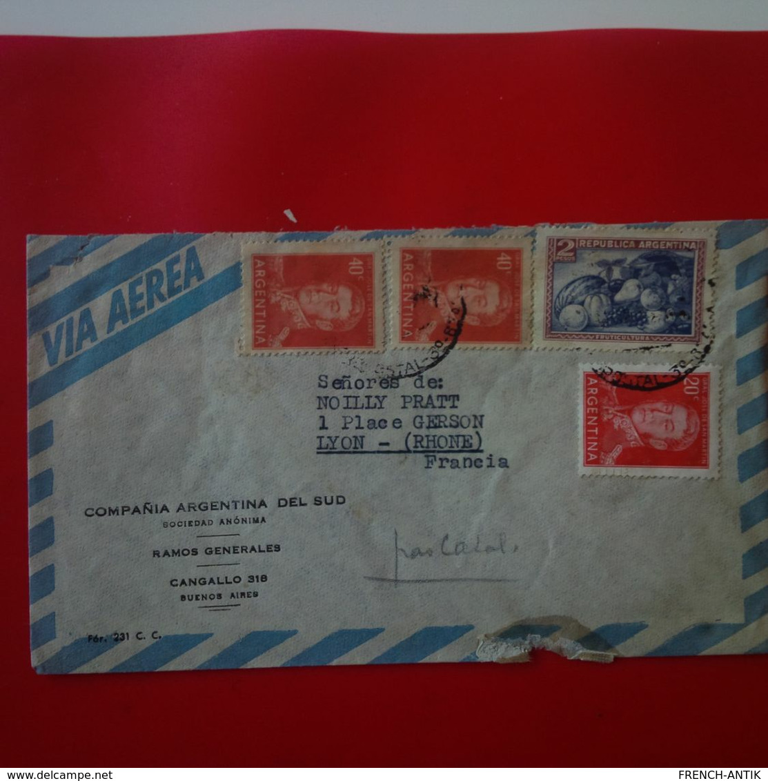 LETTRE BUENOS AIRES POUR LYON - Covers & Documents