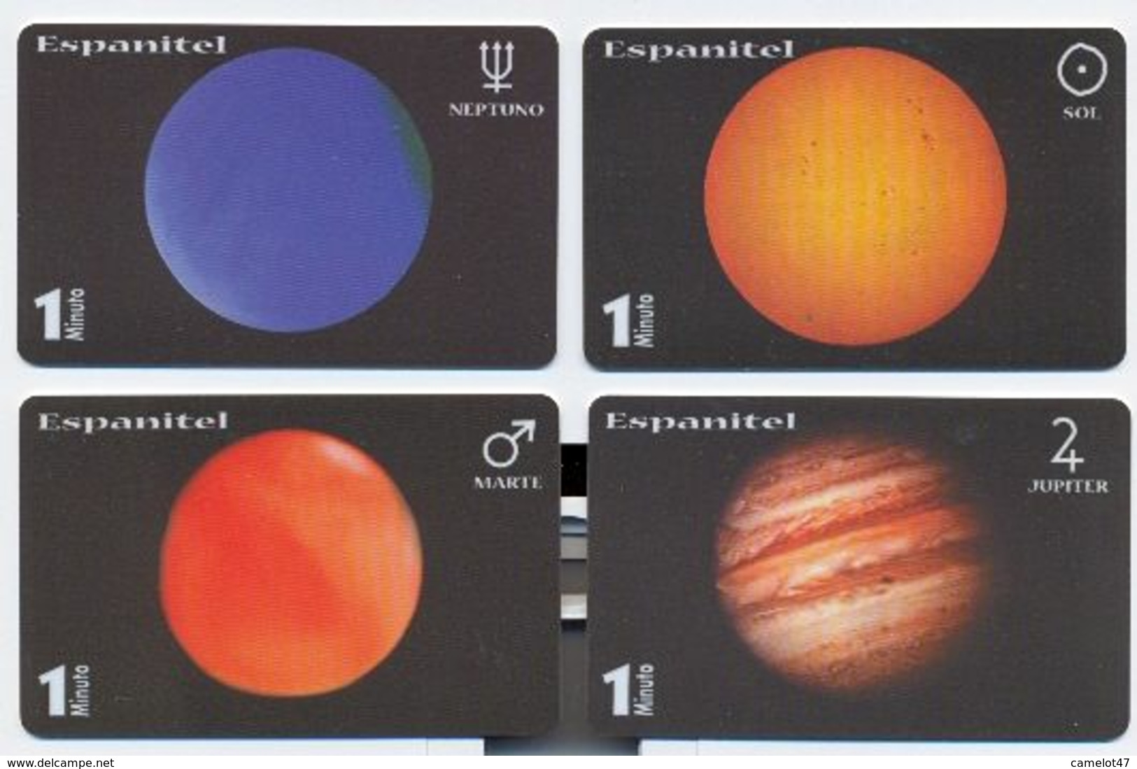 Spain Espanitel, 4 Prepaid Phone Cards, 1 Minute, Limited Edition 250 Ex, Expired, # Planetas - Espace