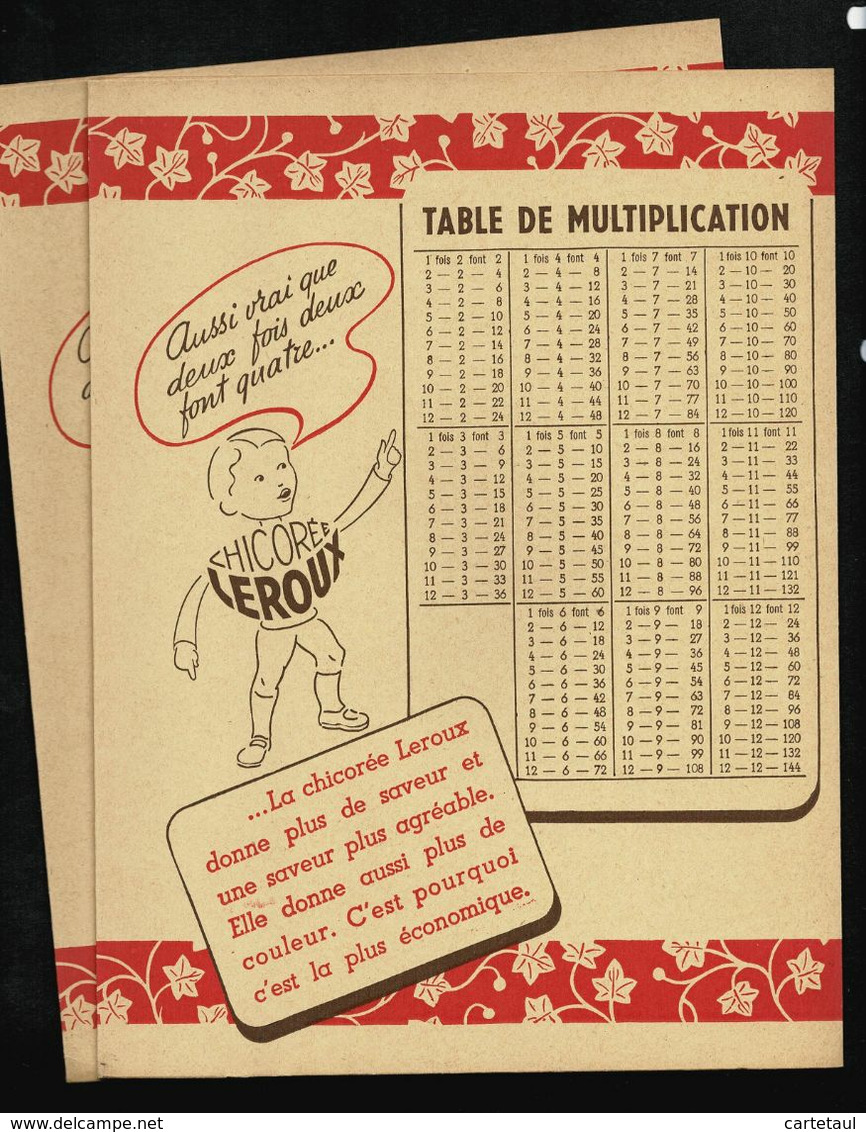 Chicorée LEROUX Beau Lot 2 Protège Cahier Dos Table De Multiplication    TTB   2 Scan - C