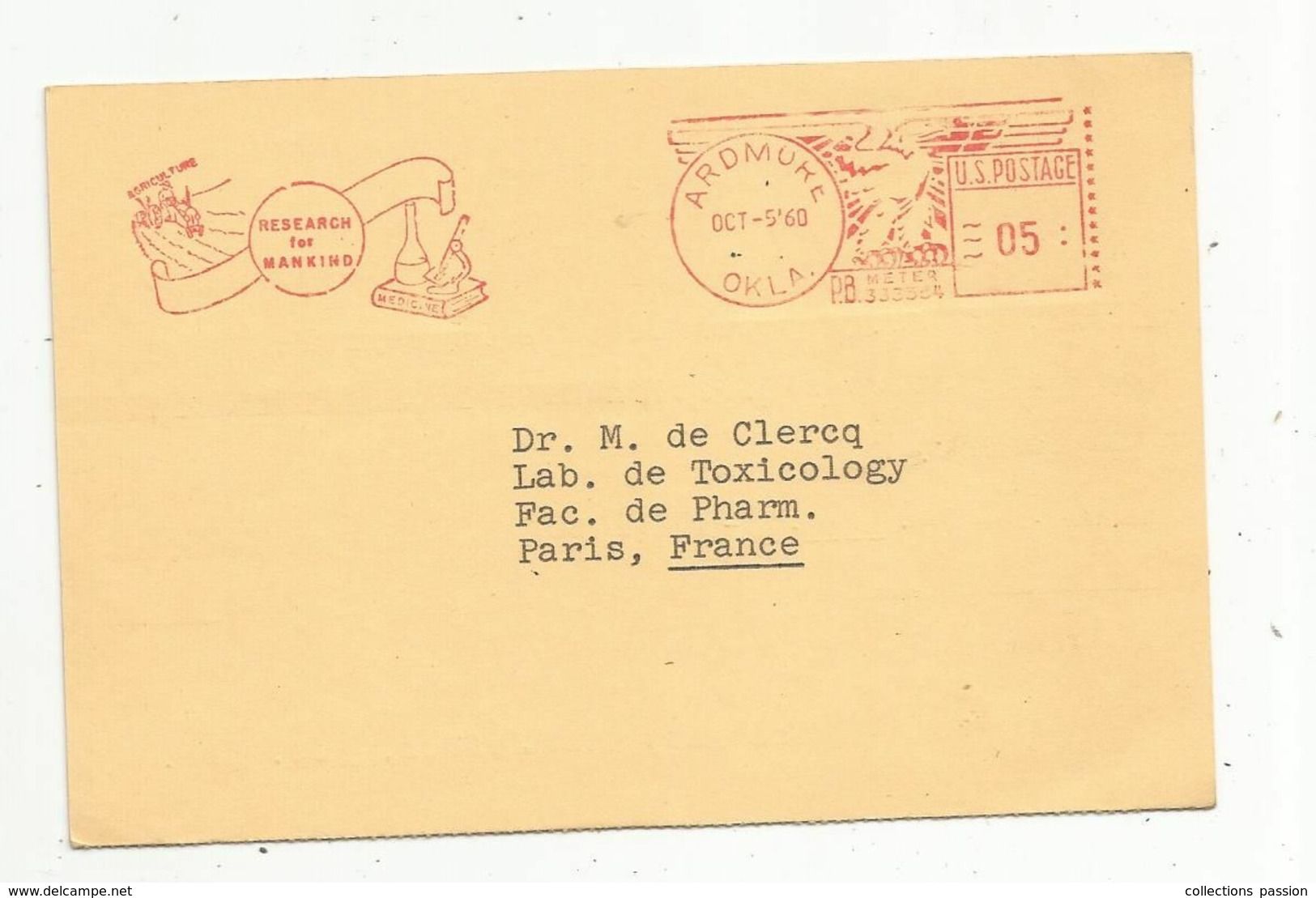 JC, Carte Postale , EMA , Etats Unis , ARDMORE ,OKLA. ,1960 ,flamme , The Samuel Roberts Noble Foundation - Poststempel