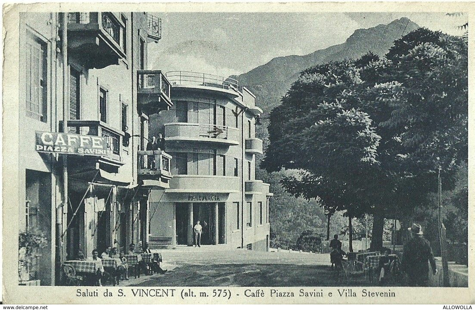 9122 " SALUTI DA S. VINCENT (alt. M. 575)-CAFFE' PIAZZA SAVINI E VILLA STEVENIN "ANIMATA -CART. POST. ORIG. SPED.1935 - Souvenir De...