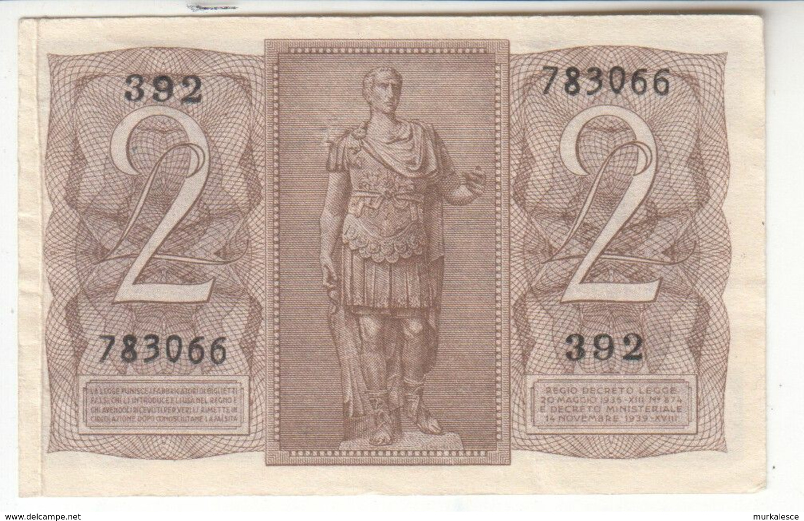 5998    ITALIA  2  LIRE  1939 - Regno D'Italia – 2 Lire