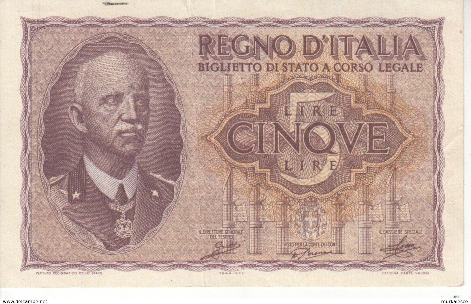 5998    ITALIA  5  LIRE  1944 - Italia – 5 Lire