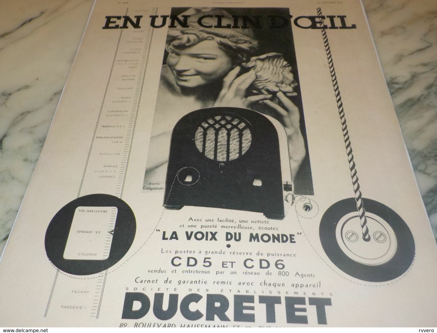 ANCIENNE PUBLICITE EN CLIN D OEIL  DUCRETET 1932 - Autres & Non Classés