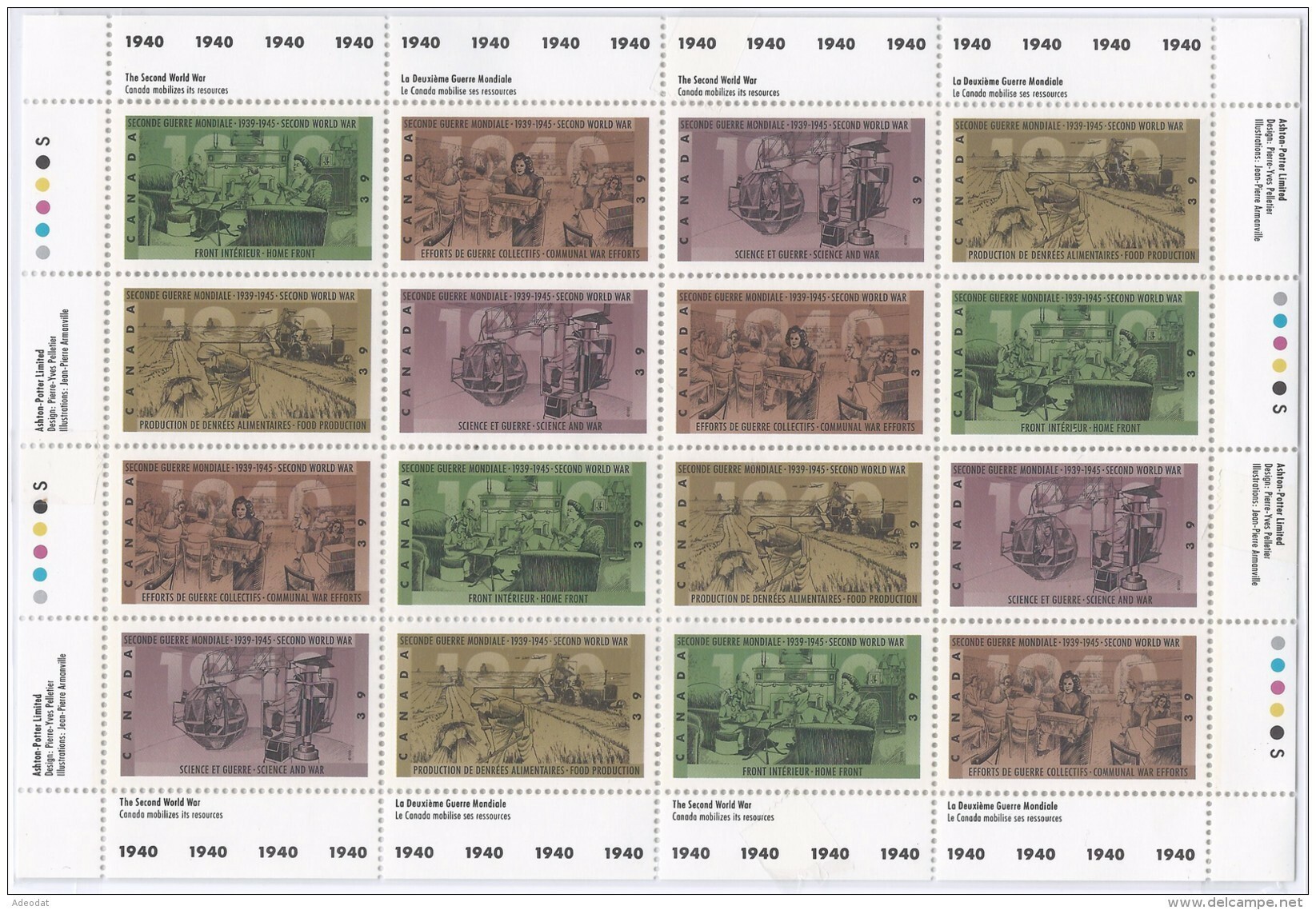 CANADA 1990 SCOTT 1298-1301 SHEET  (4PB) VALUE US $15 - Fogli Completi