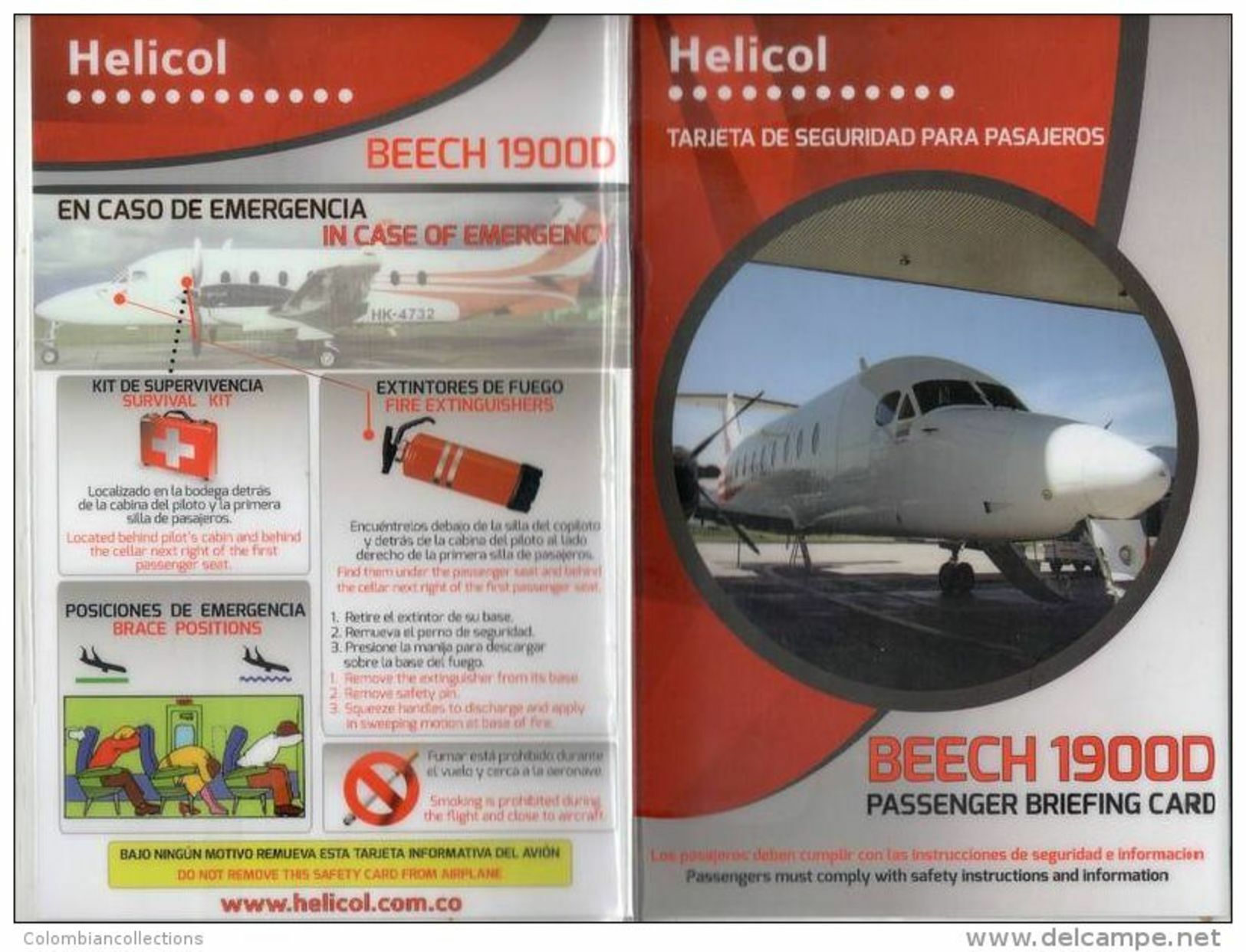 Lote TSA45, Colombia, Helicol, Beech 1900D, Tarjeta De Seguridad, Safety Card - Sicherheitsinfos