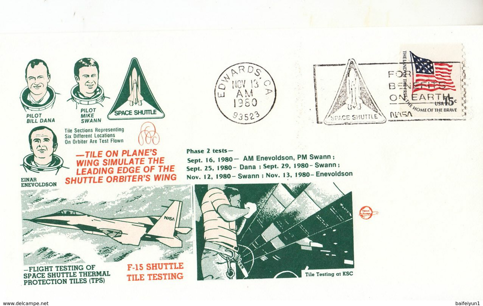 1980 USA  Space Shuttle Tile On Plane's Wing Simulate The Leading Edge Of The Shuttle Orbiter's Wing Commemorative Cover - North  America