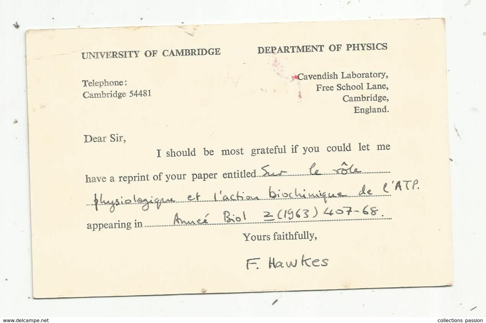 JC, Carte Postale,  EMA , Grande Bretagne ,CAMBRIDGE ,  1964 ,university De CAMBRIDGE , Department Of Physics - Macchine Per Obliterare (EMA)