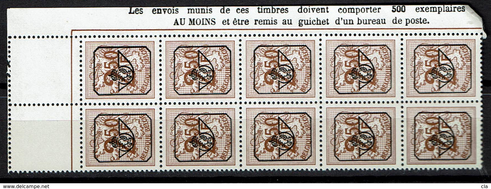 PRE 794  **  Bloc 10  Cdf  Insc. Marginales Fr. - Typografisch 1967-85 (Leeuw Met Banderole)