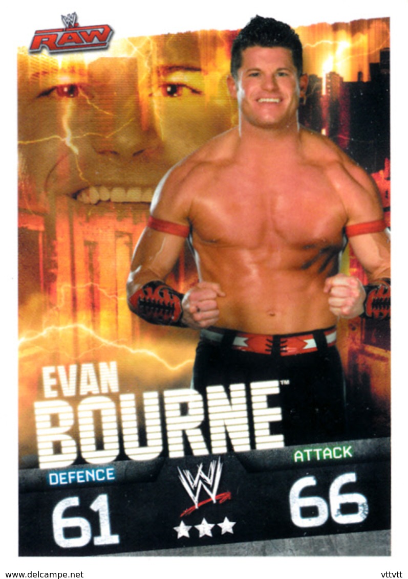 Wrestling, Catch : EVAN BOURNE (RAW, 2008), Topps, Slam, Attax, Evolution, Trading Card Game, 2 Scans, TBE - Trading Cards