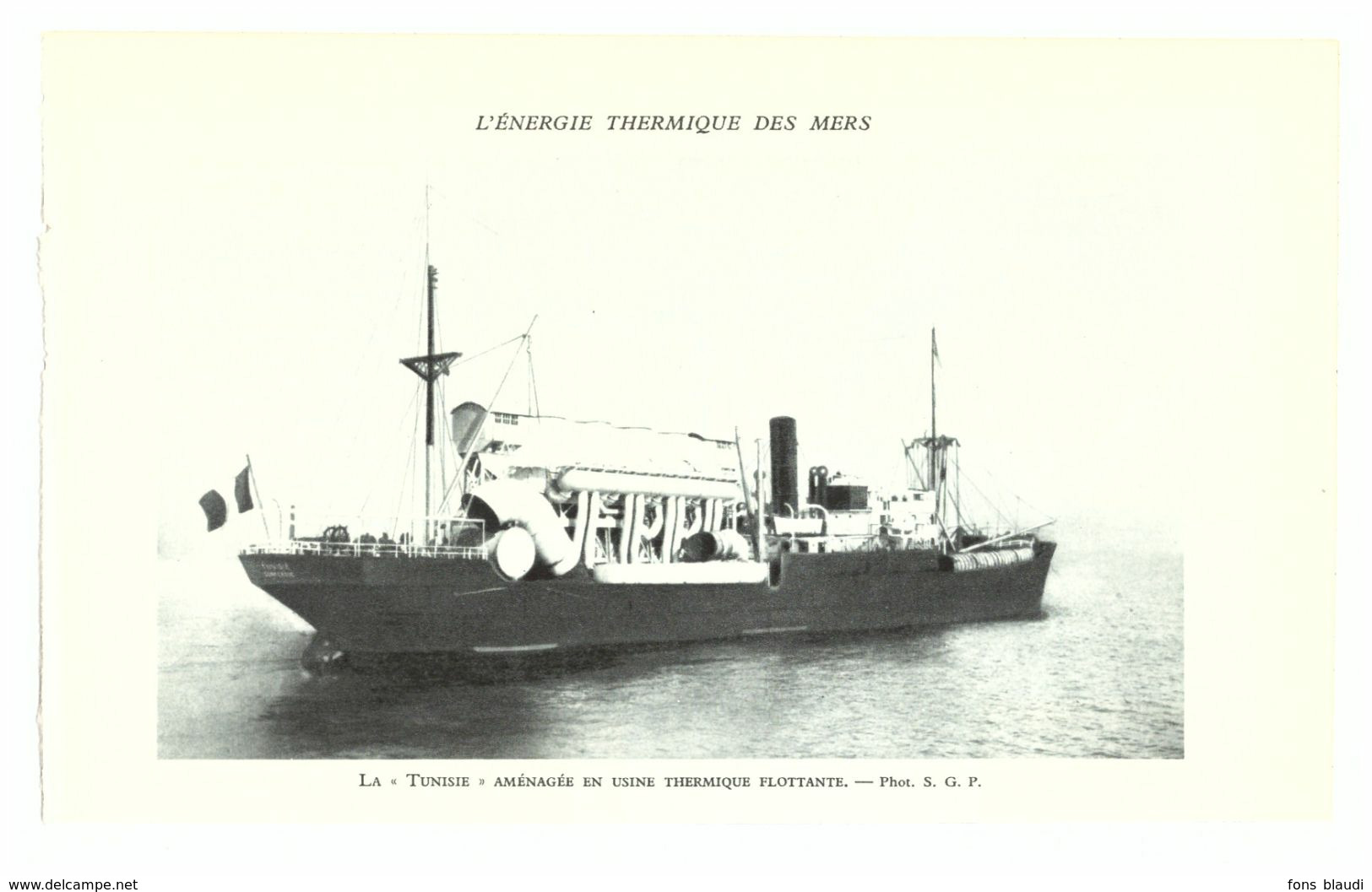 1953 - Héliogravure - La Tunisie Usine Thermique Flottante - PRÉVOIR FRAIS DE PORT - Bateaux