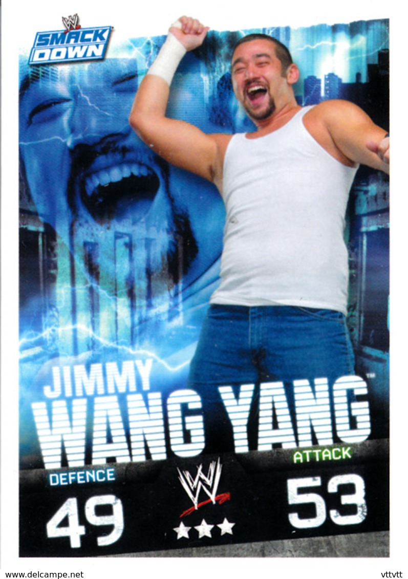 Wrestling, Catch : JIMMY WANG YANG (SMACK DOWN, 2008), Topps, Slam, Attax, Evolution, Trading Card Game, 2 Scans, TBE - Trading Cards
