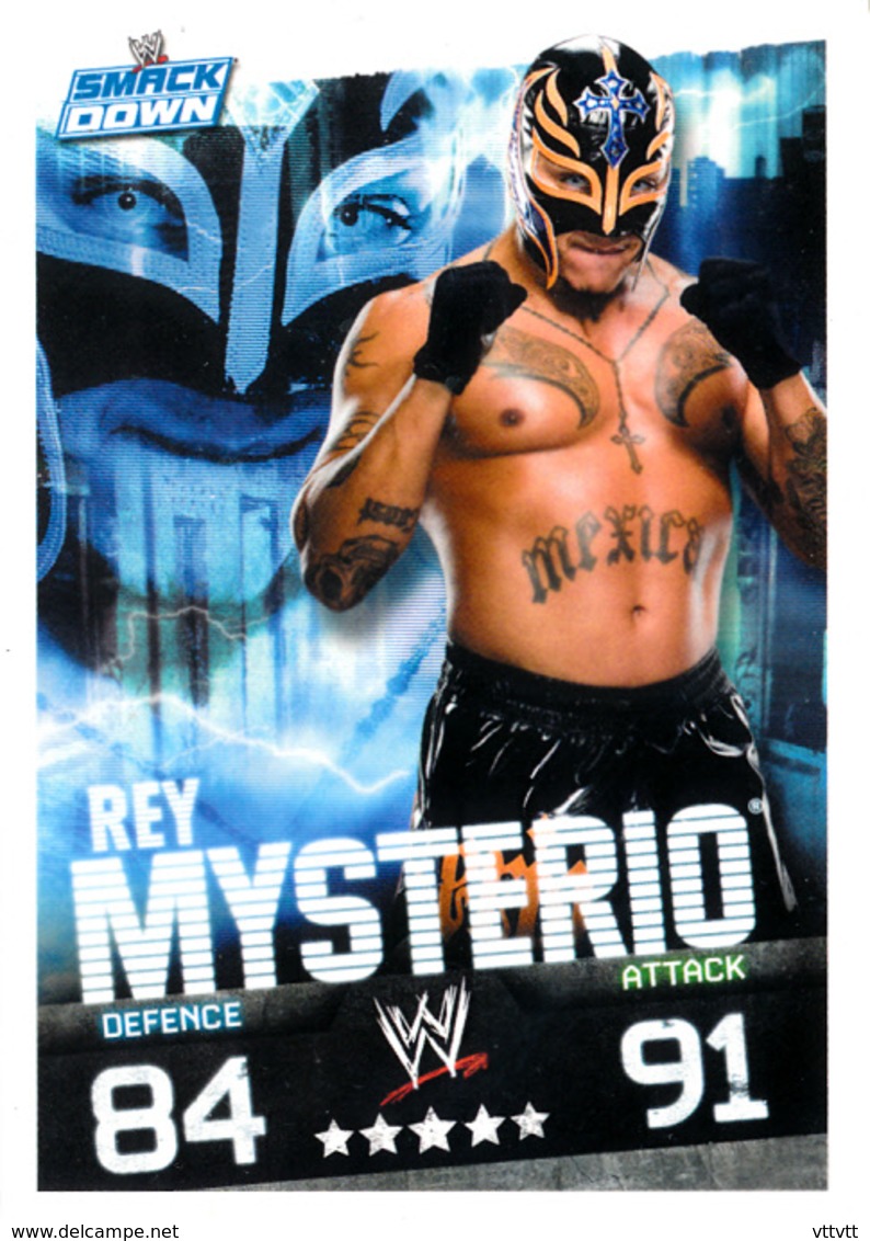 Wrestling, Catch : REY MYSTERIO (SMACK DOWN, 2008), Topps, Slam, Attax, Evolution, Trading Card Game, 2 Scans, TBE - Tarjetas