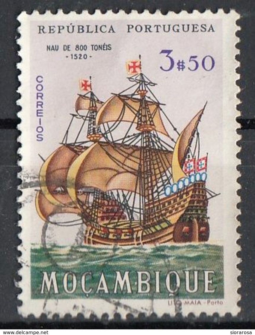 Mozambico 1963 Sc. 443 Sealing Ship Veliero Caravella "800-Ton. Caravel" Viaggiato Used Mocambique Mozambique - Altri & Non Classificati