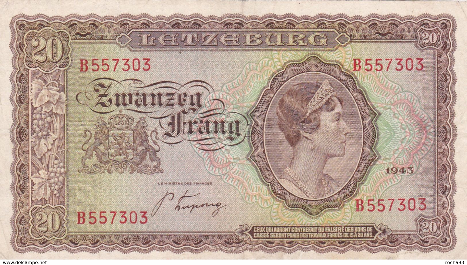 LUXEMBOURG - 20 Francs De 1943 - Pick 42 - Luxembourg