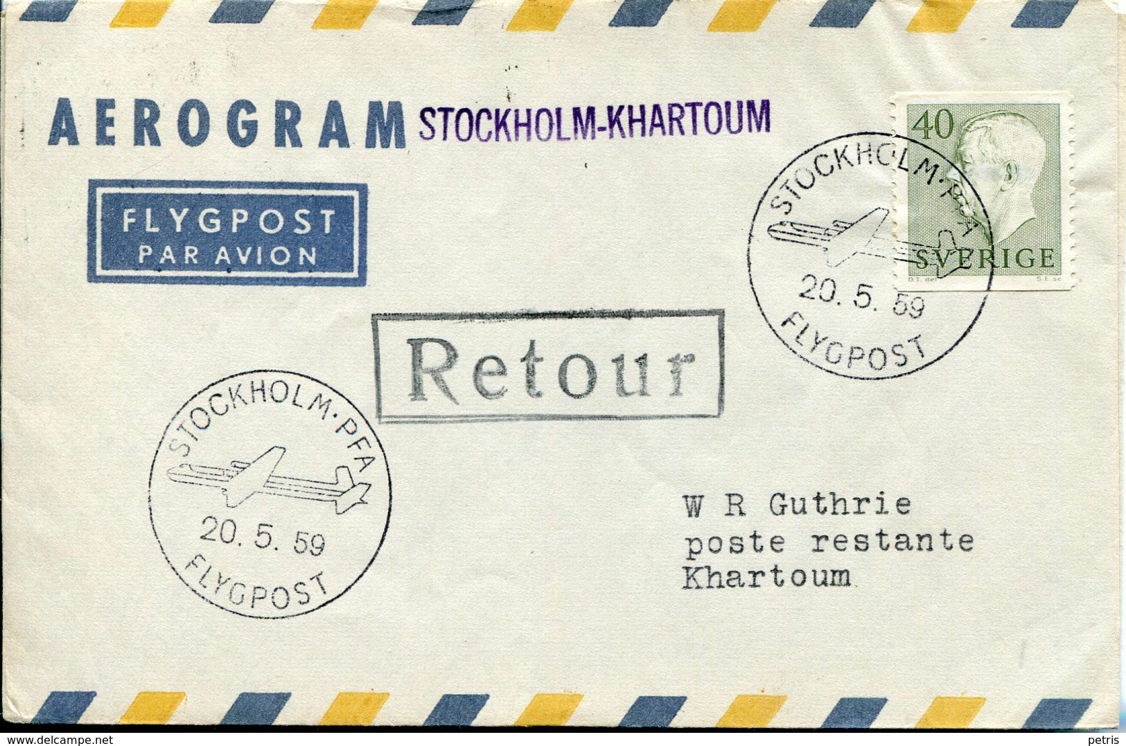 Sverige 1959 Aerogram  First Flight Jet Flygpost - Lot. 506 - Errors, Freaks & Oddities (EFO)