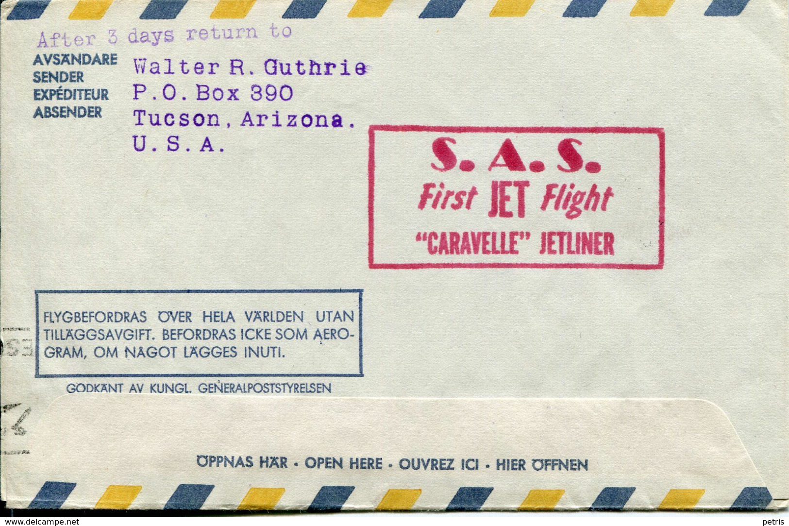 Sverige 1959 Aerogram  First Flight Jet Flygpost - Lot. 506 - Variedades Y Curiosidades