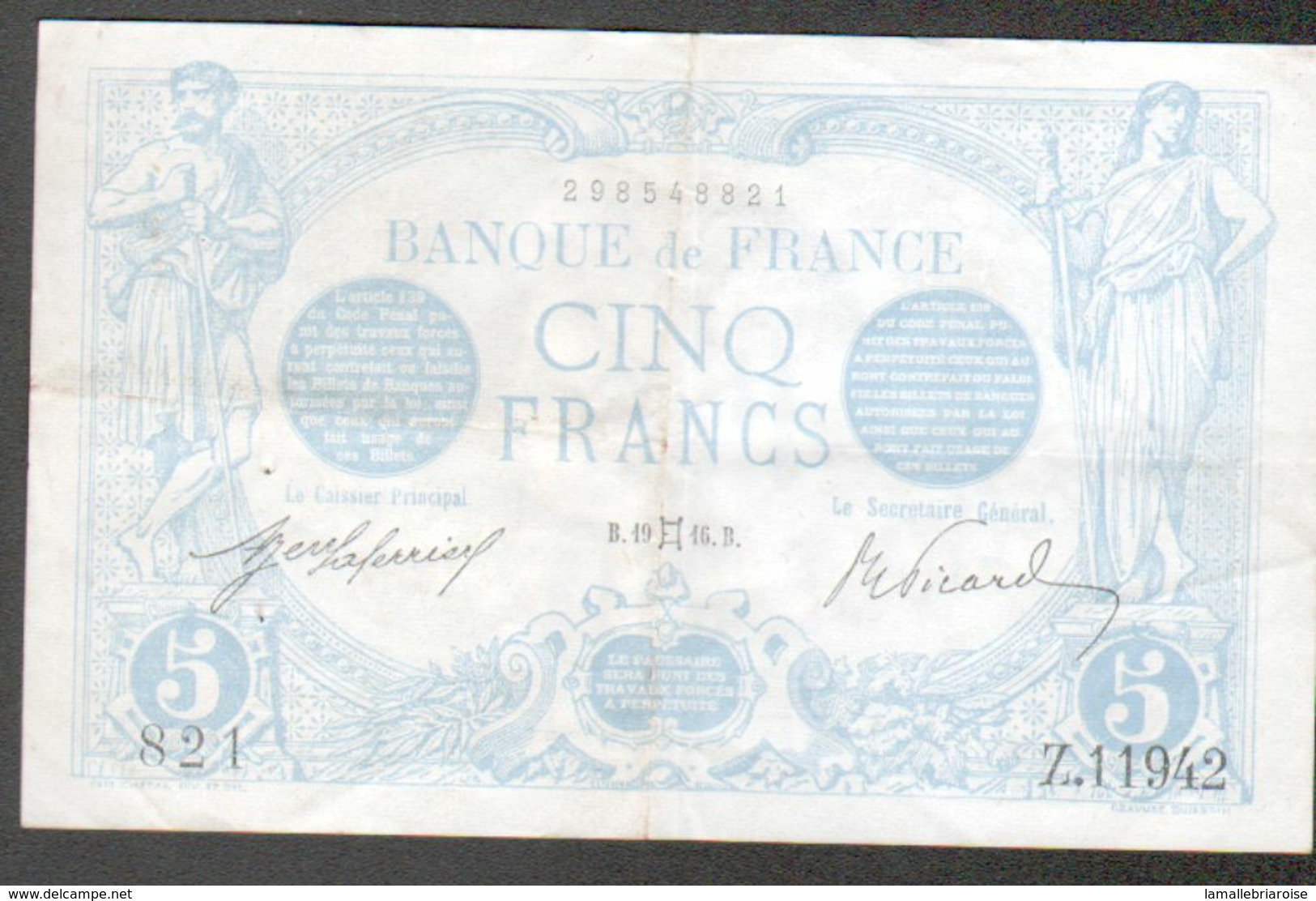 Billet De 5F Bleu De Mai 1916 - 5 F 1912-1917 ''Bleu''