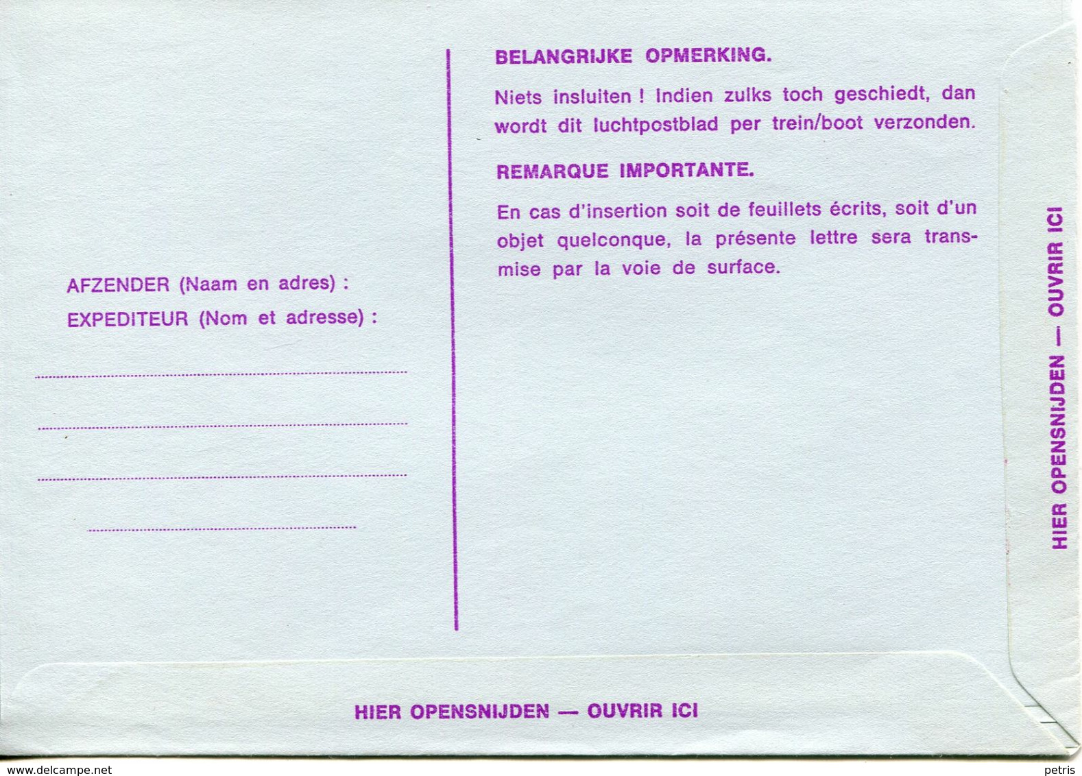 Belgium - Aerogramme 10f - Lot. 508 - Aerogramme