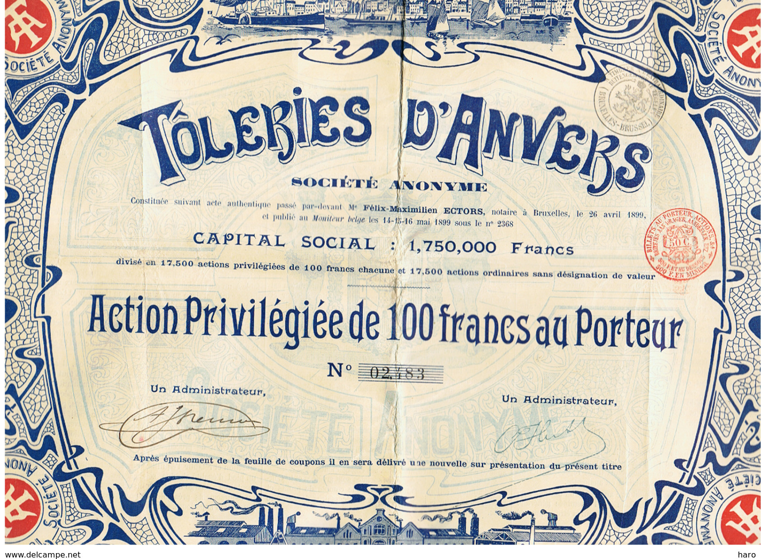 Action " Tôleries D'Anvers S.A.  " 1899 - ANTWERPEN (fr83) - Unclassified