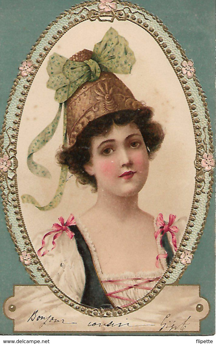 L60E012 - Portrait De Femme  Dans Un Ovale Gauffré - Carte Précurseur - Women